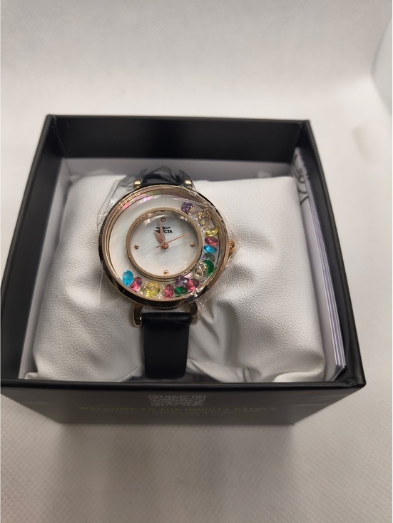 Invicta Accessories - Invicta Women's Angel Quartz Watch with Black Leather Band and Multicolor Gem Be